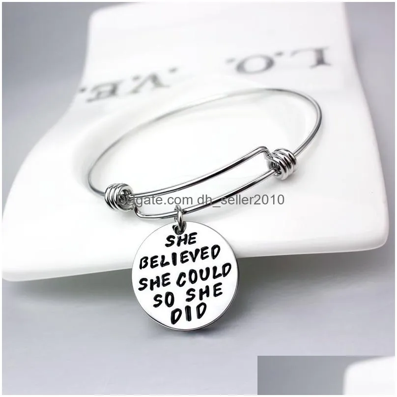 inspiration quotes letter initial bracelet bangle stainless steel expandable wire charm bracelets adjustable for women jewelry