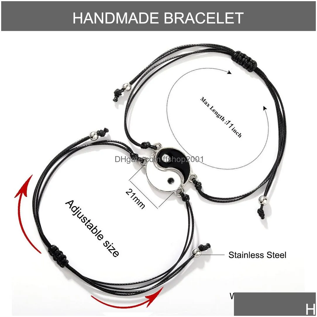 couple friendship bracelets chinese yin yang tai chi alloy pendant wax rope braid bracelet