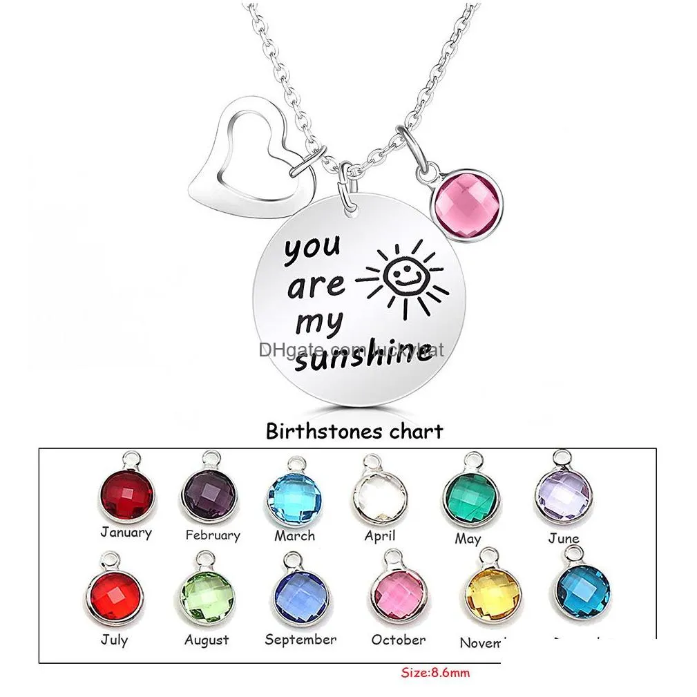 you are my sunshine pendant necklace for women fashion stainless steel round birthstone charm jewelry love gifts