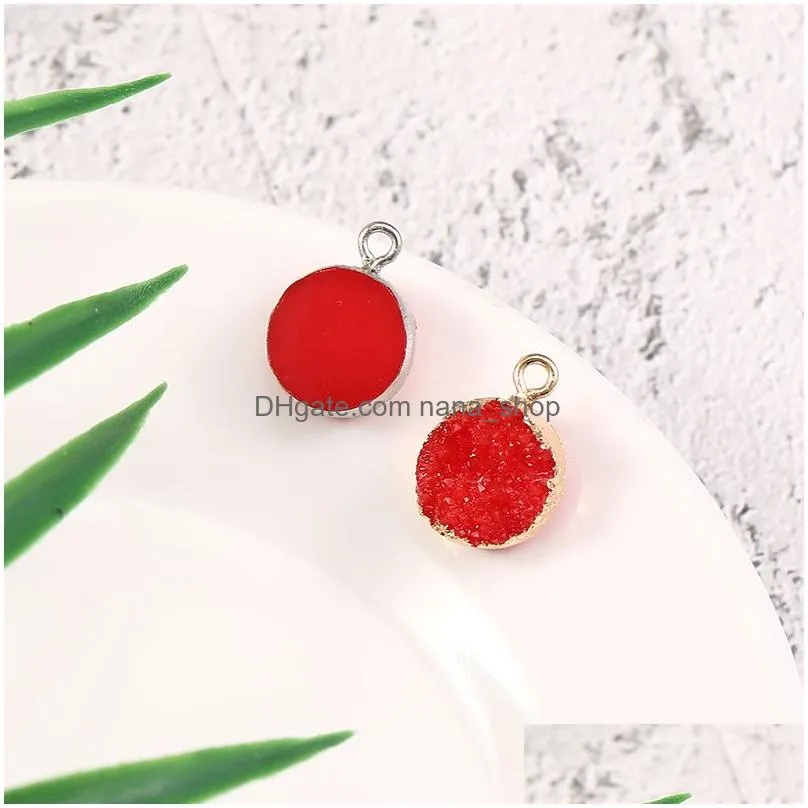 resin druzy round pendant charm for bracelet necklace round earring 18k silver plated diy best wedding jewelry accessory