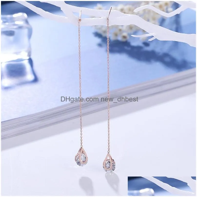 new cubic zircon cz diamond rhinestone line threader earrings wedding bridal bridesmaid water drop long dangle earring women design