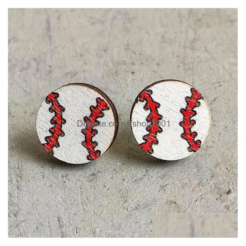 sports stud earrings baseball/football/volleyball theme wooden design fashionable party jewelry for women