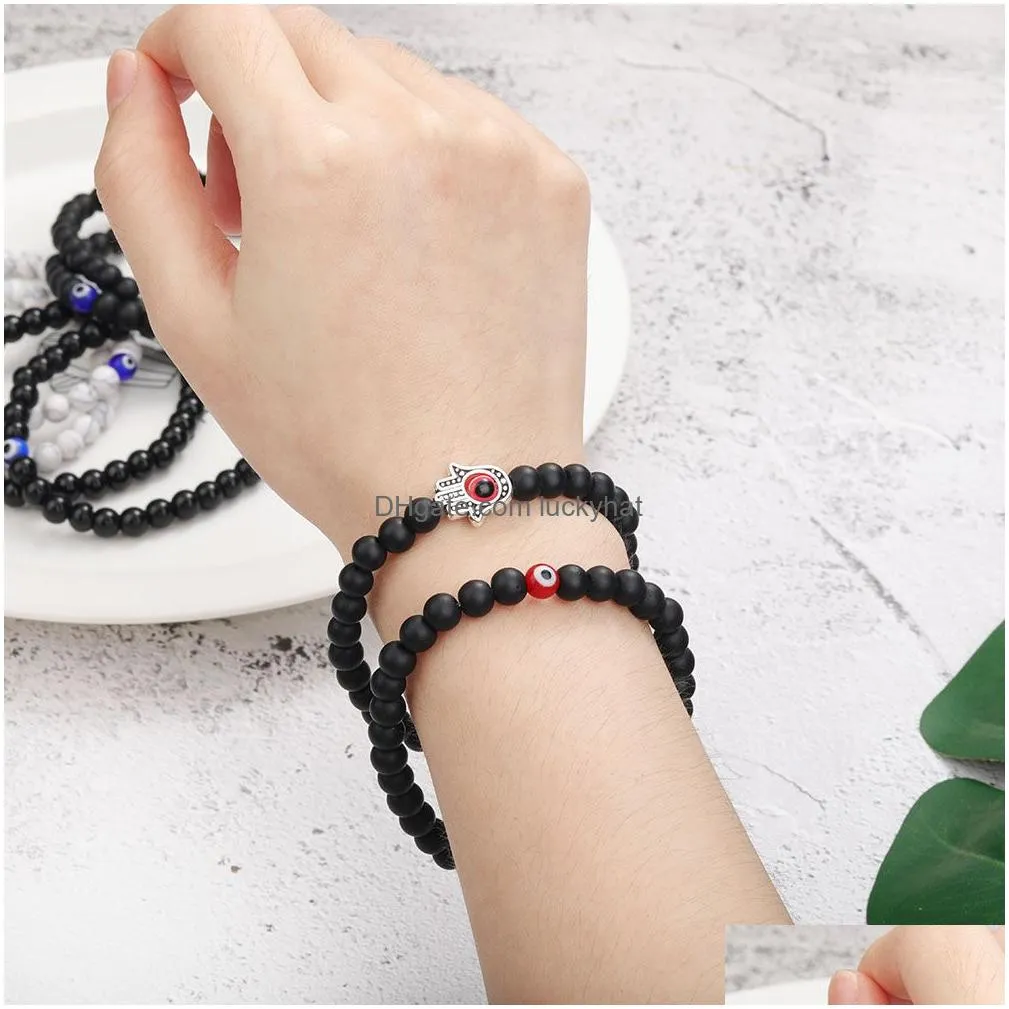 2pcs evil blue eye beaded bracelet for women mens strands couple jewelry hand charm bracelets pulsera