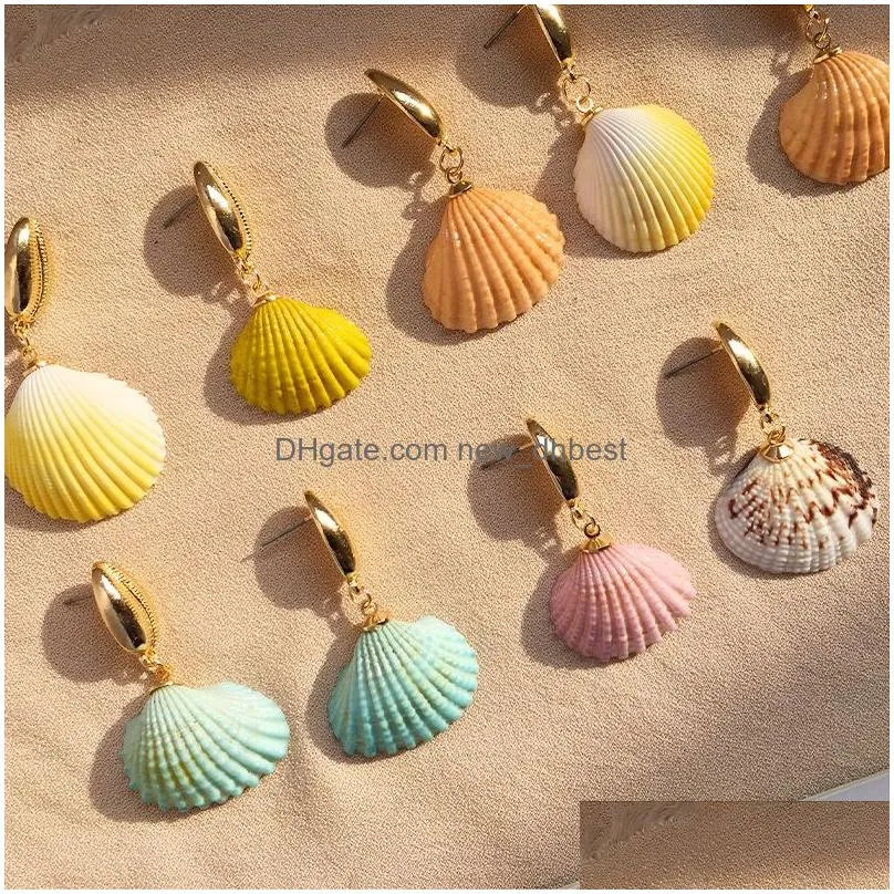 bohemian colorful shell dangle drop earrings for women party statement sea earrings gold color metal summer bride jewelry bohemian