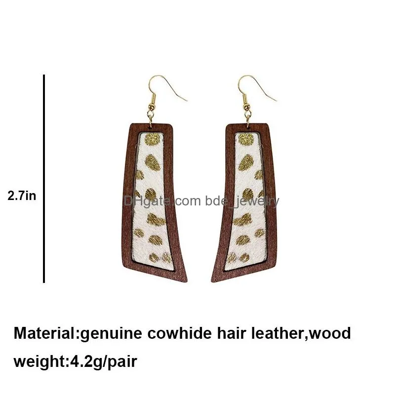 genuine leather earrings for women horse hair geometric symmetry leopard earrings texture jewelry party gift wholesale