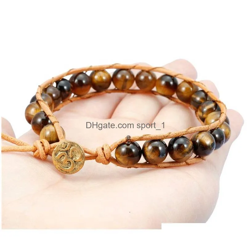 mens tiger eye bead bracelets adjustable natural stone beads matte onyx bead braided bracelet bangles yoga leather wrap wrist bangle
