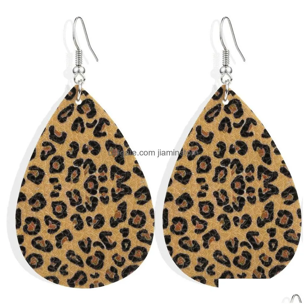 leopard leather earrings charms vintage boho teardrop print multicolors pu dangle earring for women jewelry accessories