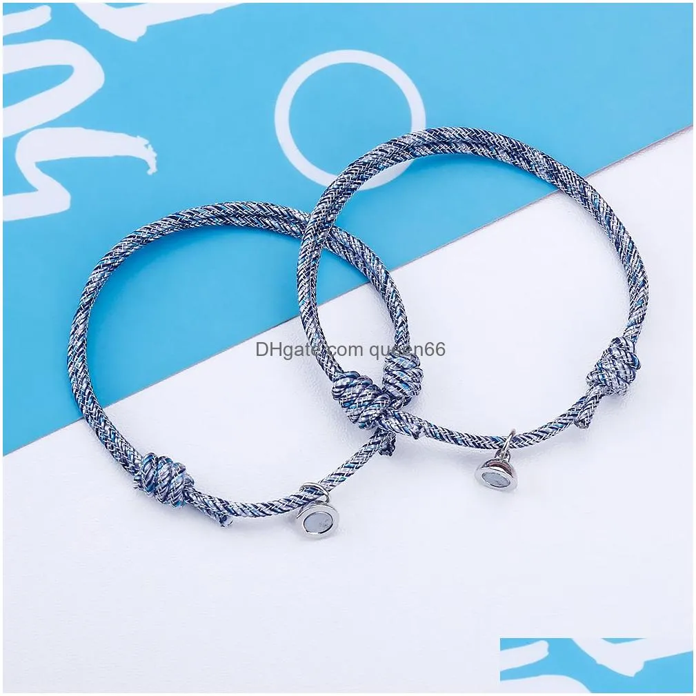 2pcs couple magnetic attraction ball couple bracelet friendship red black rope men and women jewelry gift