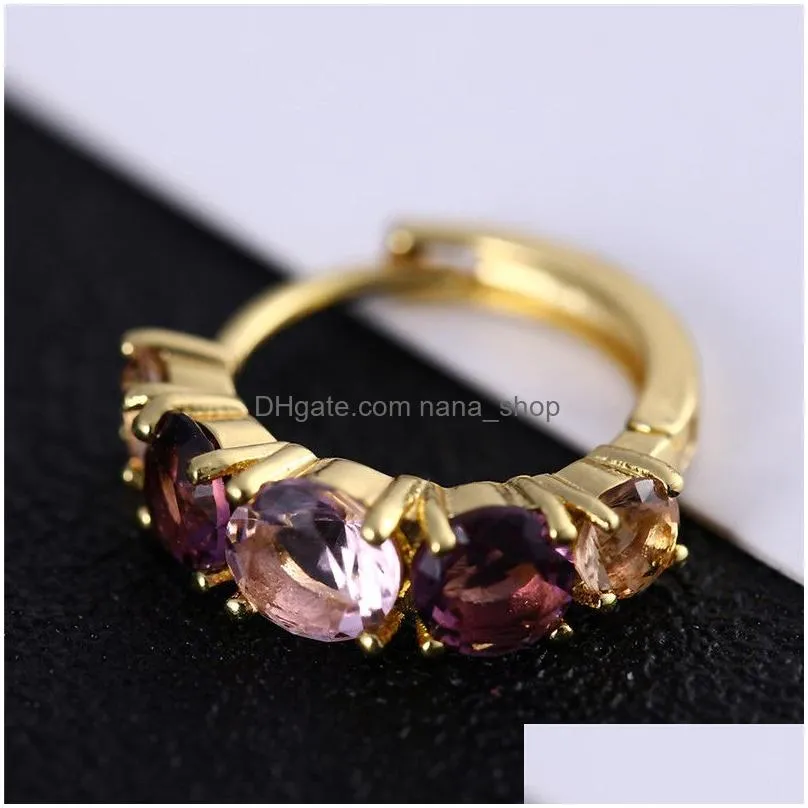 fashion hoop earrings for women gold color plated with pink purple zircon crystal earrings statement jewelry 2019 high quality