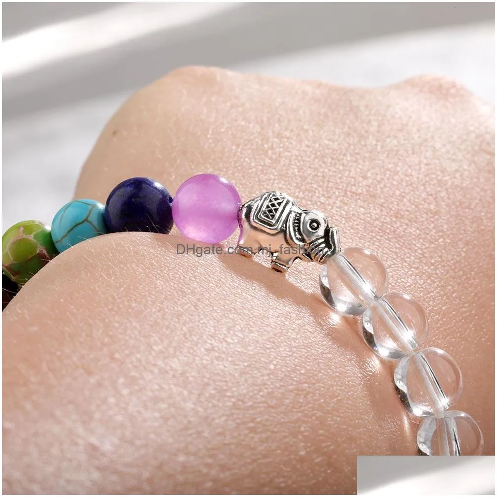 7 chakra bead bracelet natural stone beads yoga alloy metal silver plated elephant charm bracelets friendship jewelry