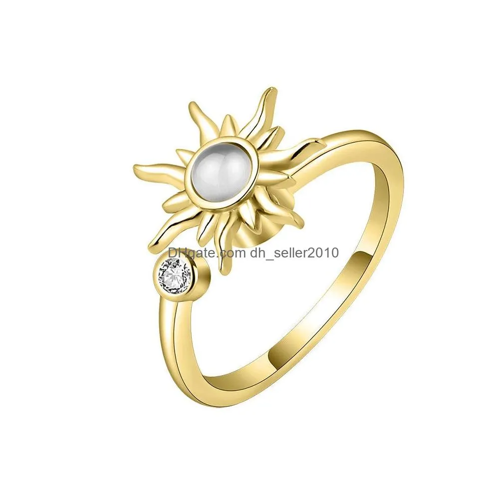 sunflower fidget finger ring adjustable anxiety rotating rings for women rhinestones jewelry
