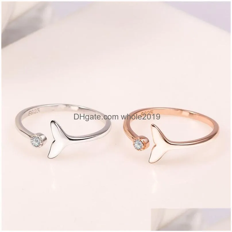 925 sterling silver fish tail ring fashion jewelry cute crystal mermaid tail rings open statement antique ring for women