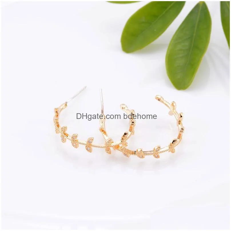 fashion shinning zircon leaves earrings fashion semicircular stud earrings tiny leaf hoop earrings for women girls party jewelry