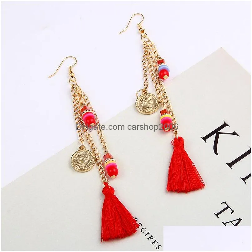 long chain tassel earrings for women bohemian long bead dangle earring ear statement jewelry gifts korean fashion