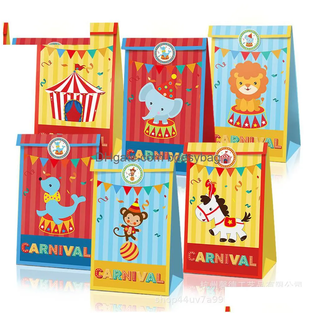 mexico circus elephants carnival party bag birthday party candy bag gift paper bag 22x12x8cm