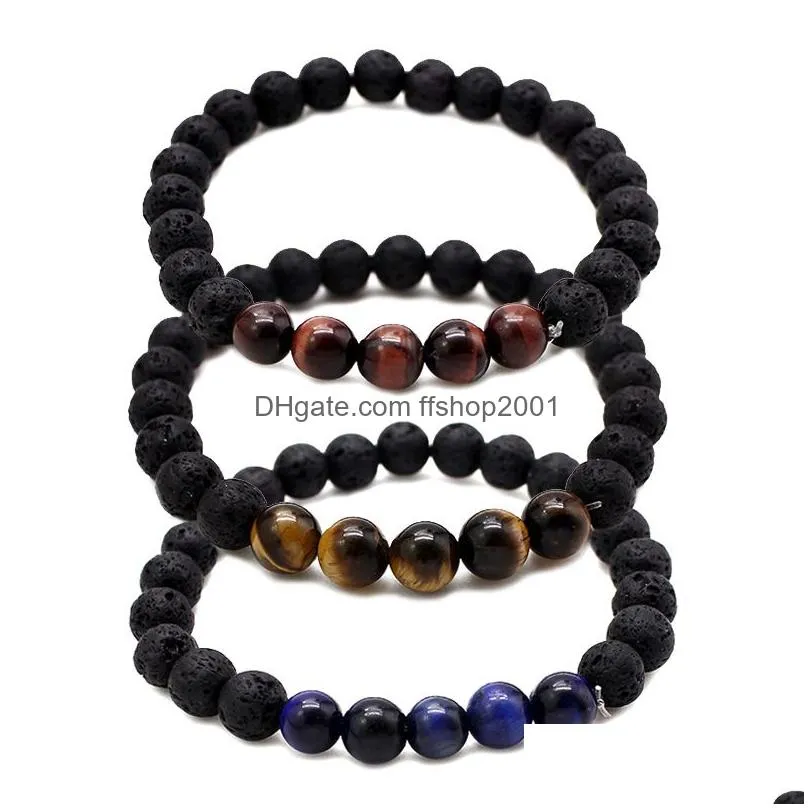 designer jewelry fashion 8mm tiger eye natural stone charms lava stone bracelets chakra balance yoga beads bracelet stretch jewelry
