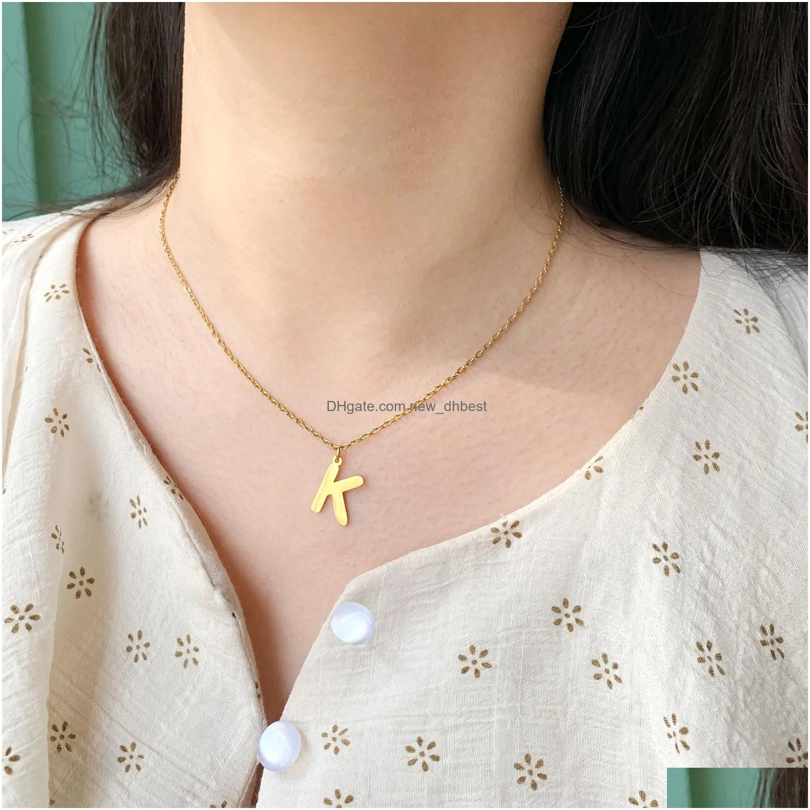 simple 26 letters initial necklace pendant stainless steel gold plated alphabet name necklaces collier friends familyjewelry