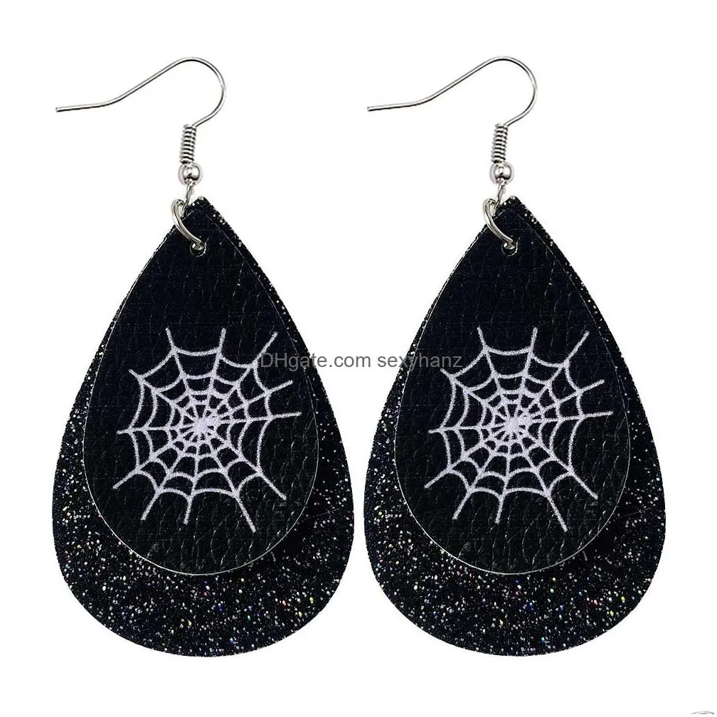  halloween skull leather earrings for women pumpkin print drop dangle earring wholesale jewelry