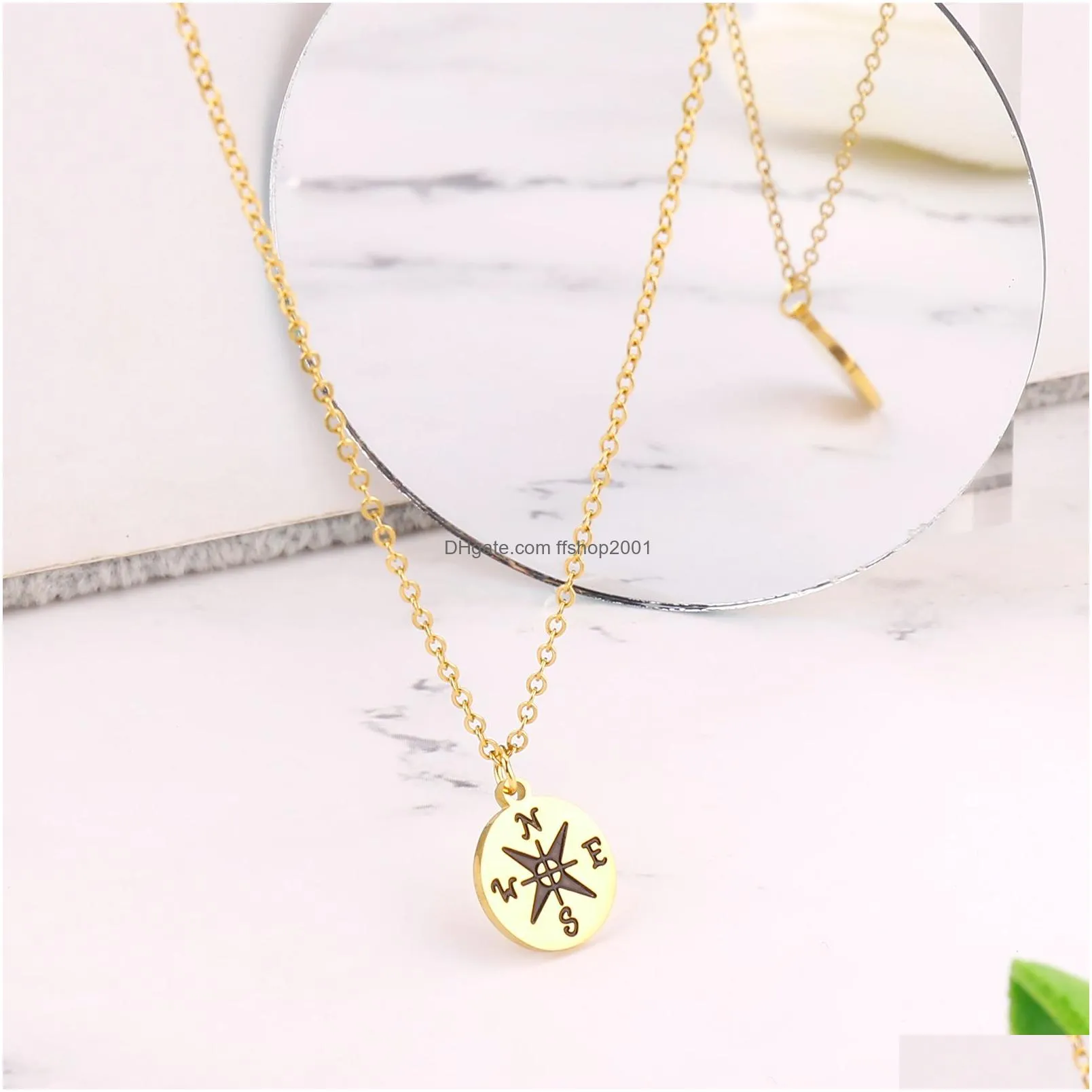 compass pendant necklace gold plated tiny stainless steel necklaces for women lover make wish jewelry