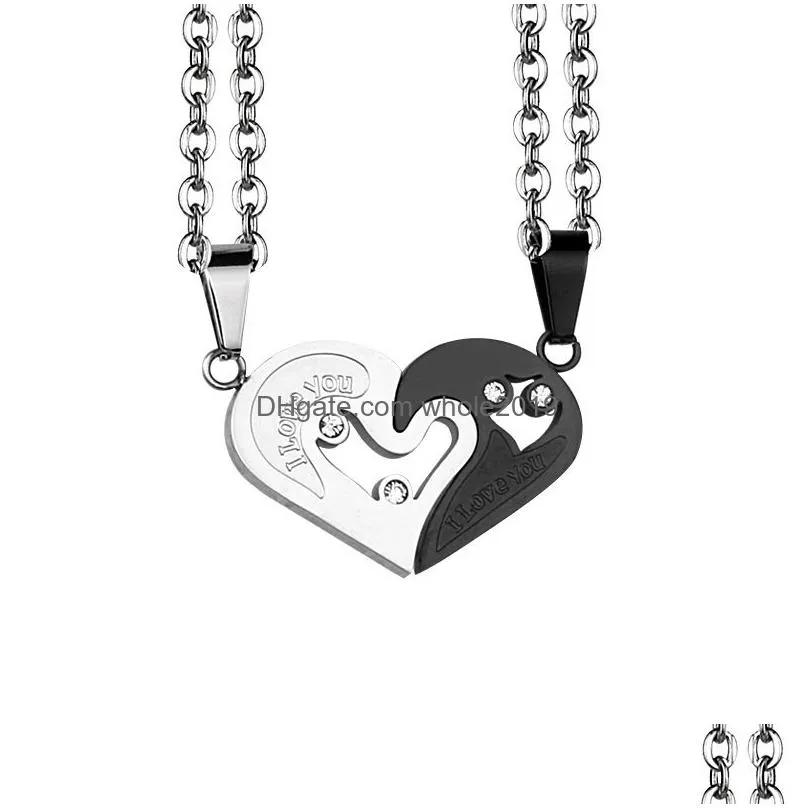 2 pcs/set love heart pendant necklace for women men romantic valentines day gold pendant necklace broken heart jewelry gifts