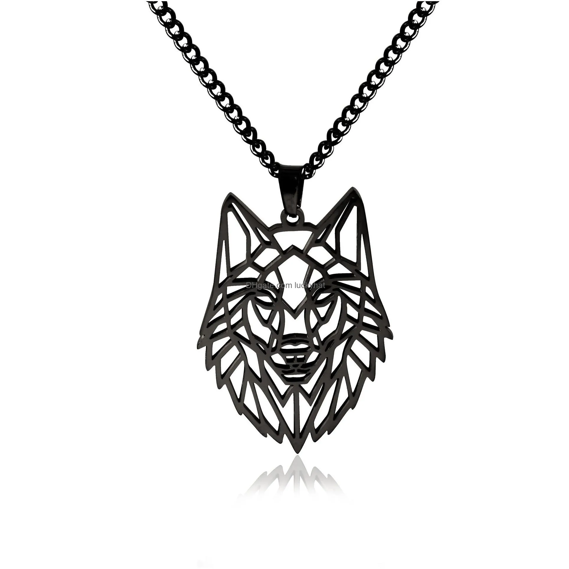 mens stainless steel wolf head necklace bold edgy punk style pendant jewelry for personality expression