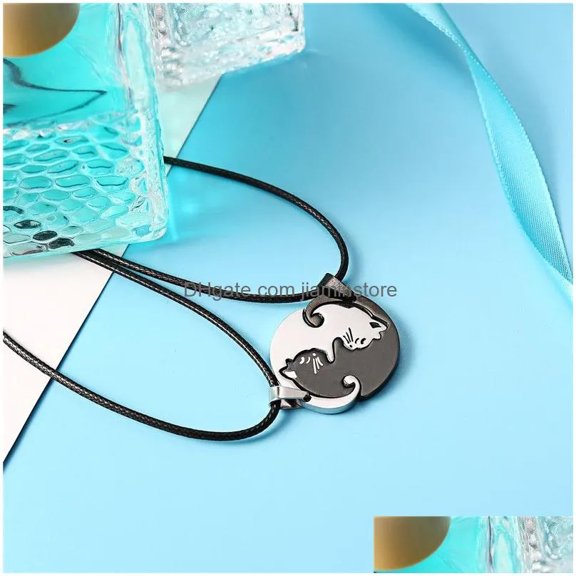 cat couple necklaces stainless steel animal pendants for wholesale black white 2018 arrival jewelry for lovers