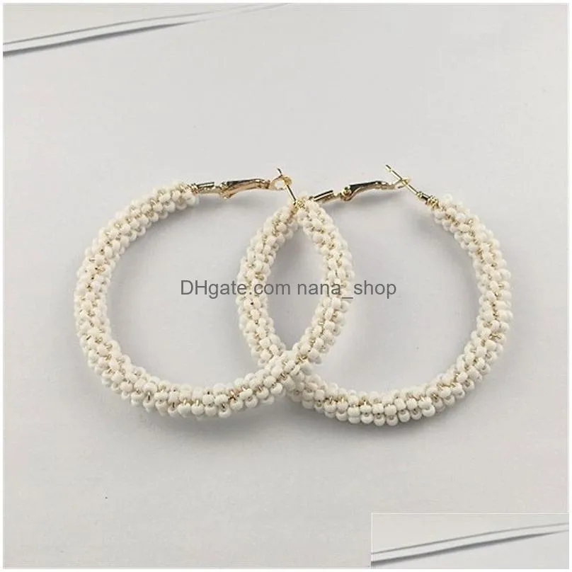 fadhion colorful bead circle earrings golden color bohemia hoop earring with rice bead decoration simple circle earrings for women