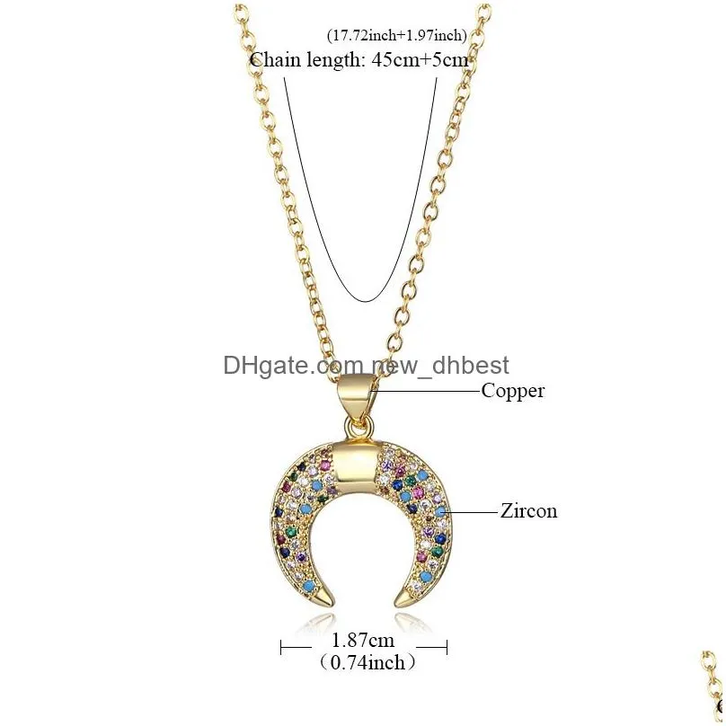 crescent moon rainbow cz pendant necklace gold chain design jewelry gift for women