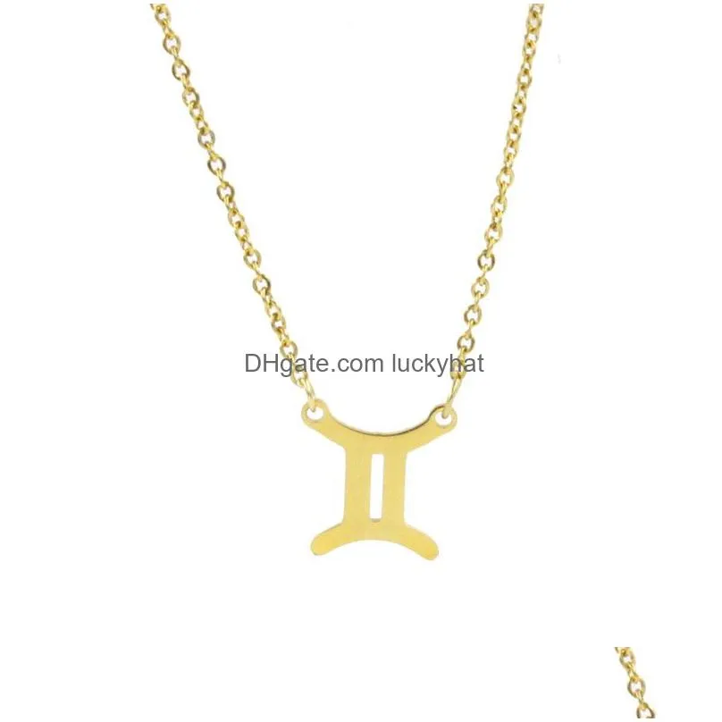 fashion zodiac sign 12 constellation necklaces pendants charm gold chain stainless steel choker necklaces for women girls jewelry b