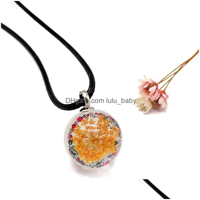 handmade dried flower daisy necklace long necklaces white round glass ball pendant chain boho transparent resin vintage summer jewelry