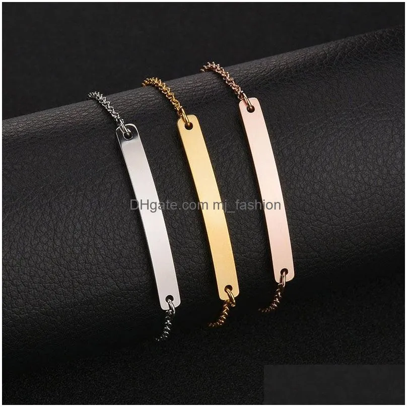 new high quality stainless steel curved blank bar charm bracelets jewelry custom engraving chain bracelet for women fashion jewelry