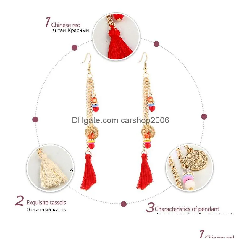 long chain tassel earrings for women bohemian long bead dangle earring ear statement jewelry gifts korean fashion