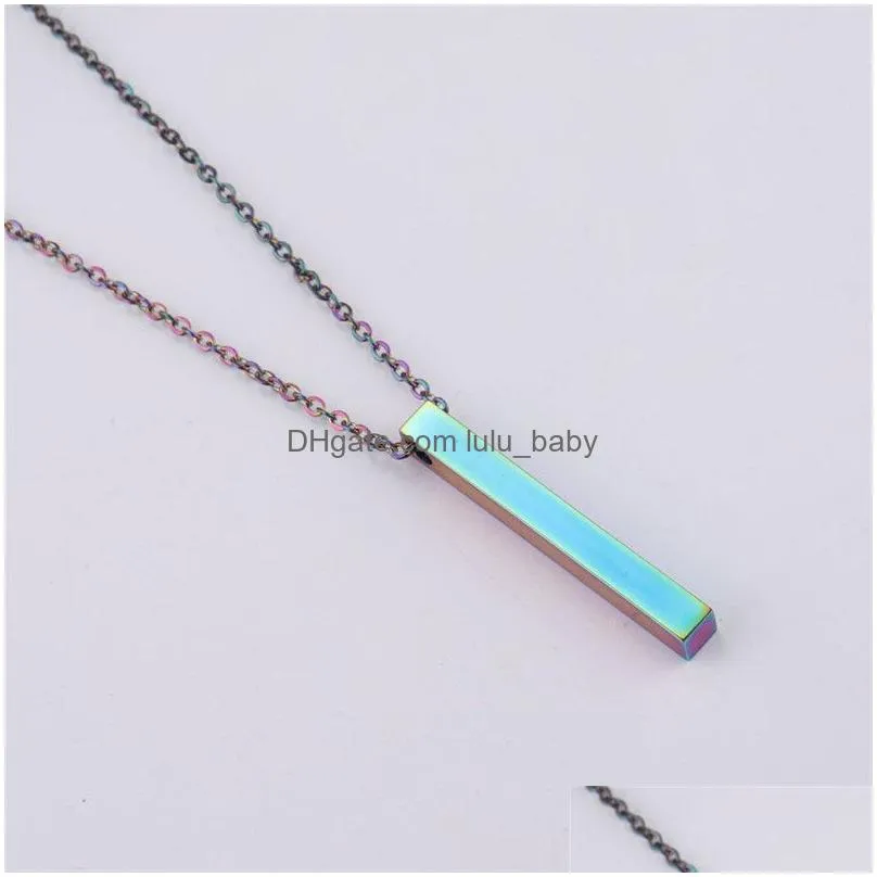 polished stainless steel bar pendant necklace fashion 5 colors rainbow black gold solid blank bar charm pendant for buyer own