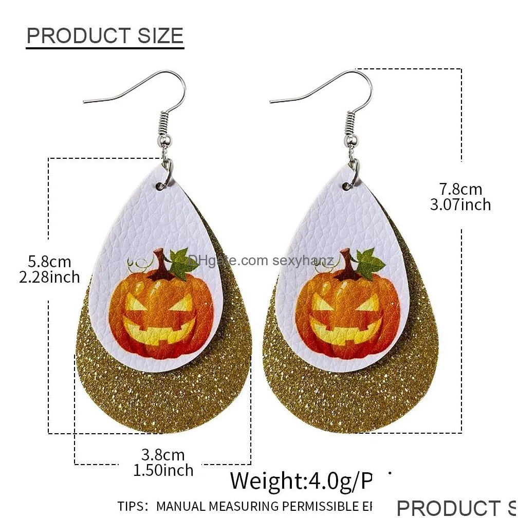  halloween skull leather earrings for women pumpkin print drop dangle earring wholesale jewelry