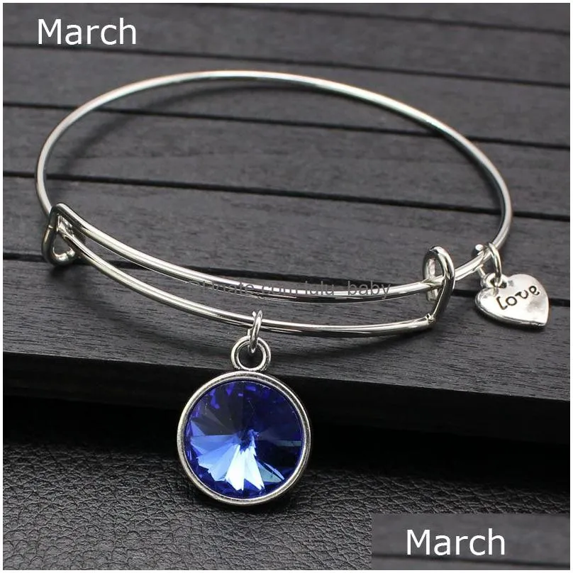  selling fashion usa birthstone pendant charms expandable wire adjustable bangle bracelets for women men lucky jewelry fit brithday