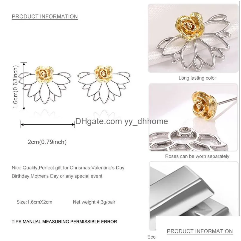 2019 fashion romantic rose flower stud earrings for women gold silver rose creative detachable earrings simple cute party jewelry gift