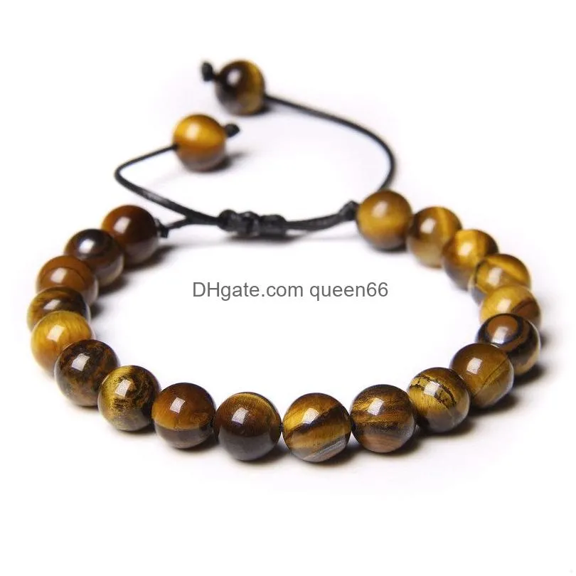 tiger eye stone beaded bracelet adjustable strands braided rope bangles 8mm natural lava rock men women yoga healing balance bracelets