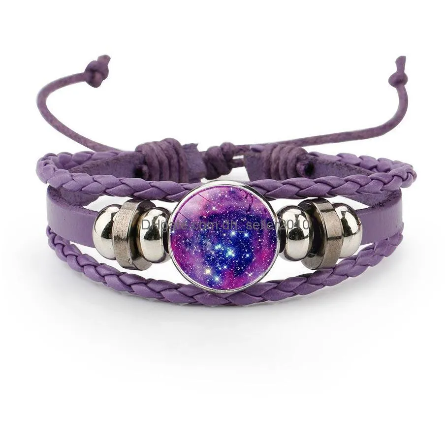 galactic multilayer crystal bracelet for men and women colorful leather chain woven nebula space design