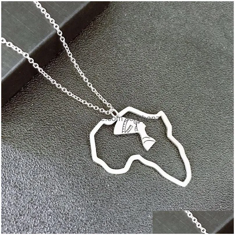 stainless steel africa map necklaces simple hollow portrait pendant necklace jewelry gifts for men women