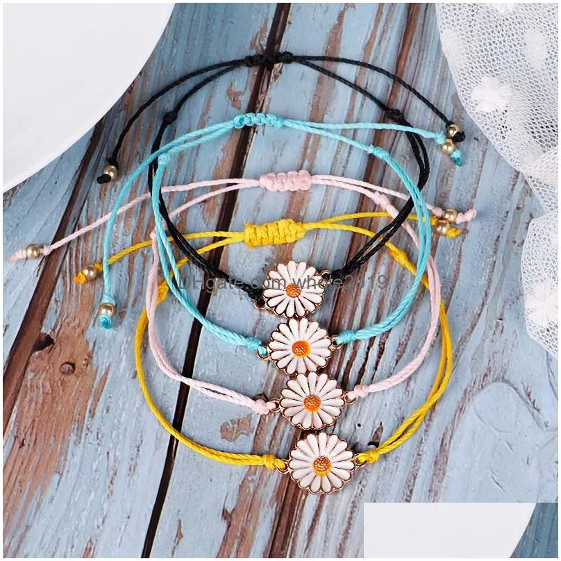 woven wax thread bracelet with chrysanthemum charm multilayer friendship braids for womens summer style