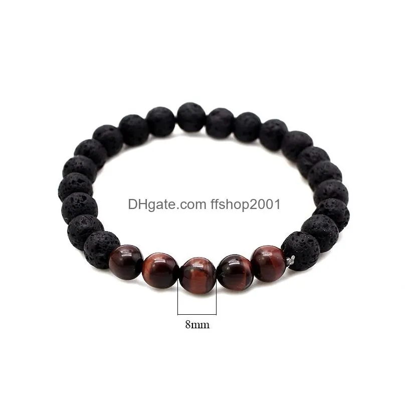 designer jewelry fashion 8mm tiger eye natural stone charms lava stone bracelets chakra balance yoga beads bracelet stretch jewelry