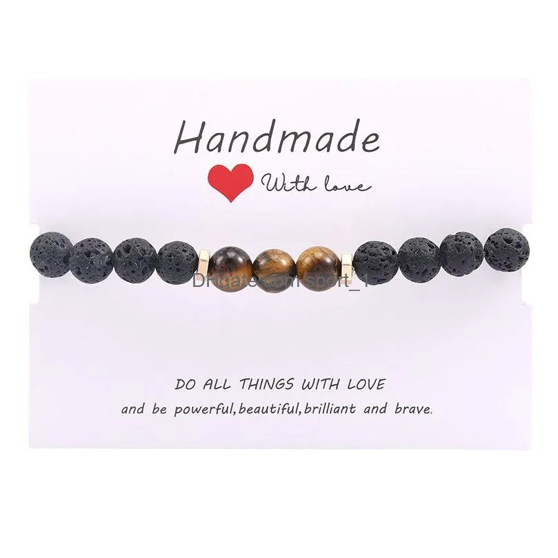 8mm designs lava rock beads charms bracelets  oil diffuser elastic natural stone beaded for men tiger eye chakra fashion