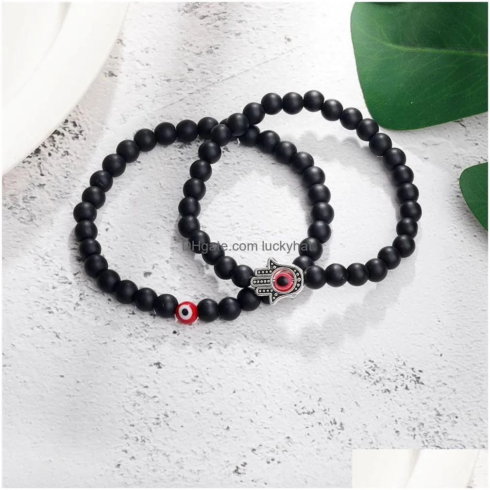 2pcs evil blue eye beaded bracelet for women mens strands couple jewelry hand charm bracelets pulsera