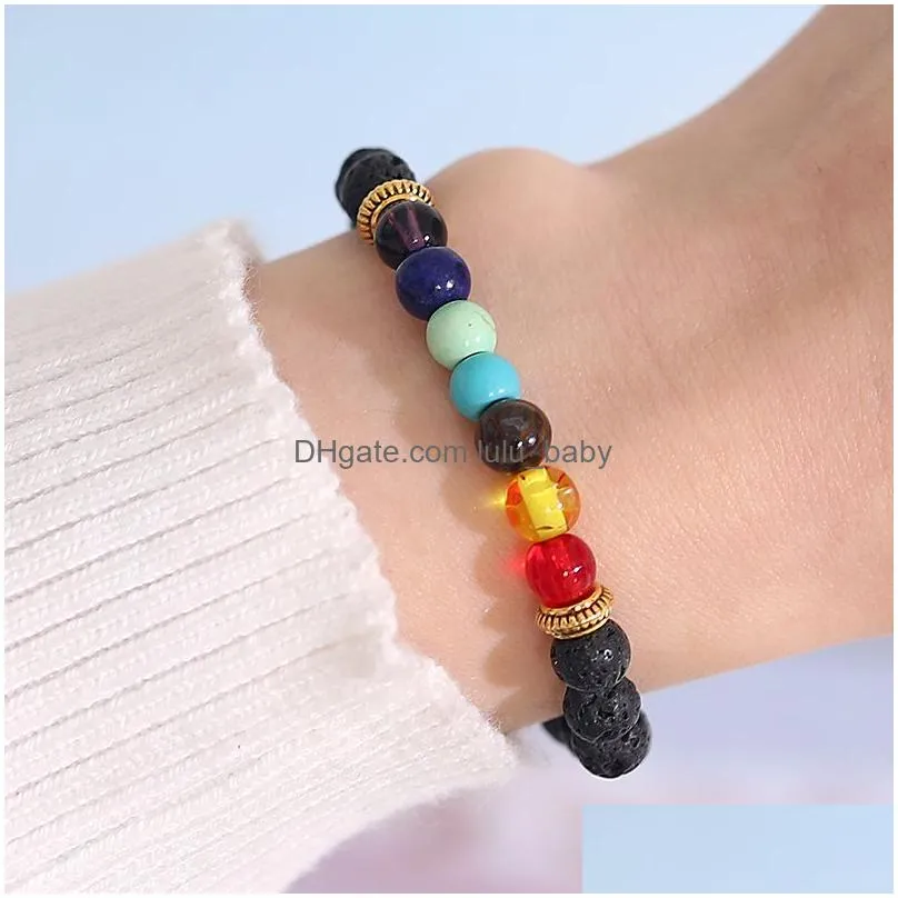 fashion natural black lava stone beads bracelet 6mm volcanic stone essential oil diffuser 7 chakras yaga bead bracelet for men women