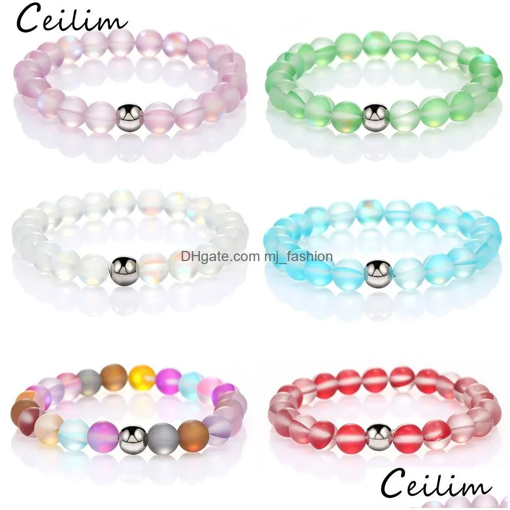 8mm fashion design crystal glass natural flash stone bead bracelet for women men colorful moonstone dull polish frosted ethnic