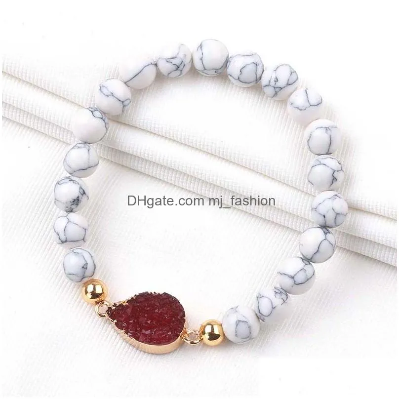 natural stone beads bracelets for women resin stone druzy colorful charm white turquoise bead bracelet 8mm bead wholesale jewelry 2019