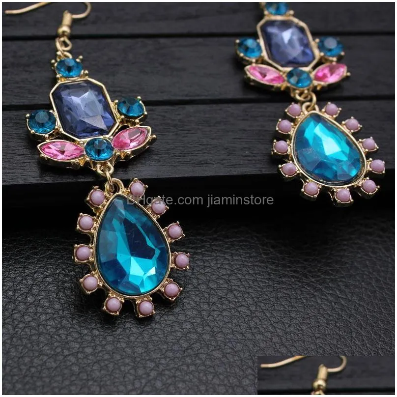 bohemian colorful rhinestone crystal chandelier statement earrings vintage flower dangle earring for women fashion ear jewelry gifts