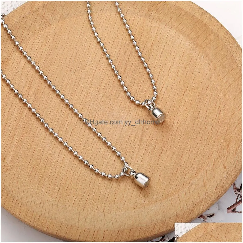 magnet attraction stainless steel pendant couple necklace long distance steel chain necklaces for women men jewelry 2021