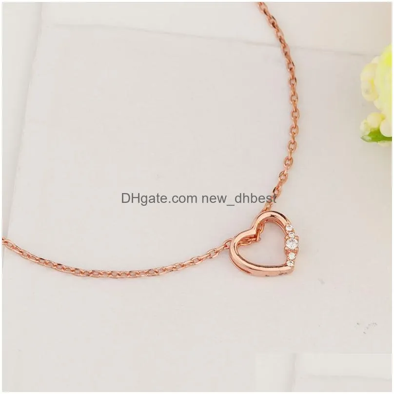 elegant hollow heart pendant necklaces cubic zirconia rose gold plated necklace for women choker high quality wedding jewelry