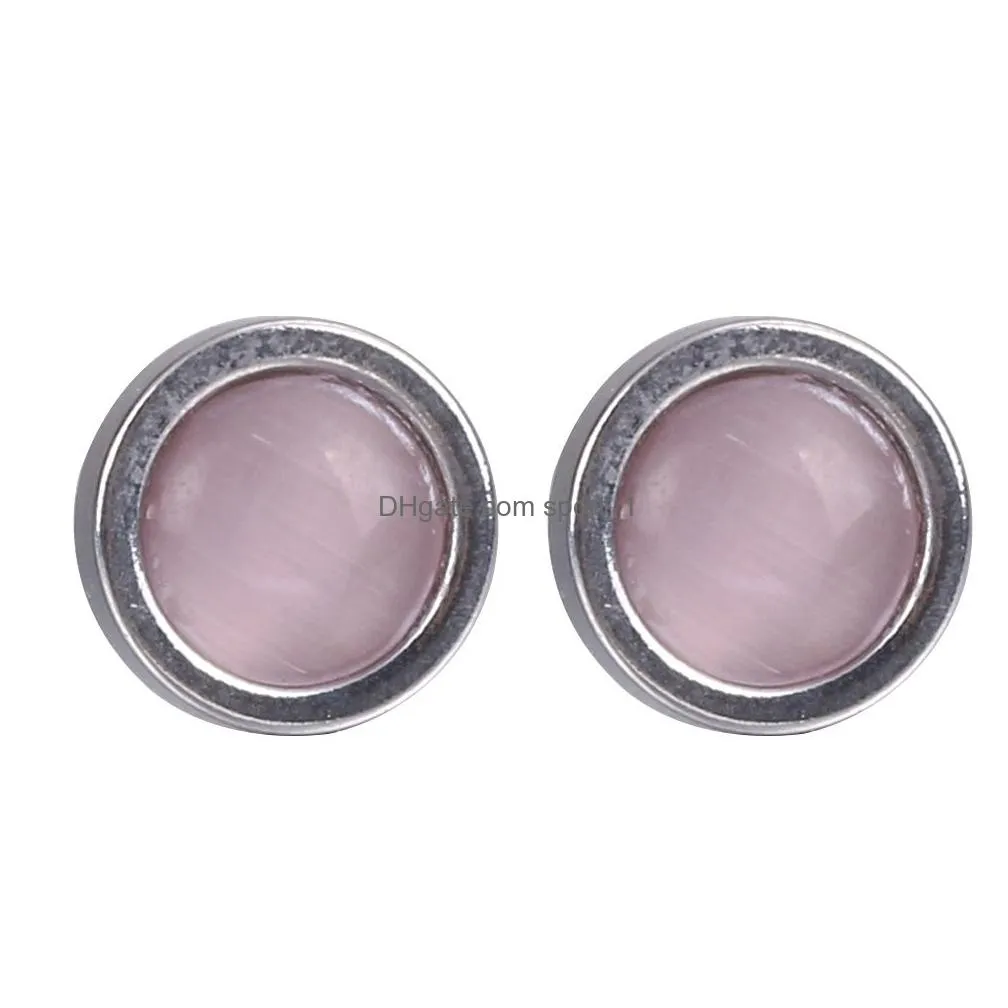 fashion opal earrings stainless steel brief bordered pink round gem stud earring for women accessories pendientes wedding gift